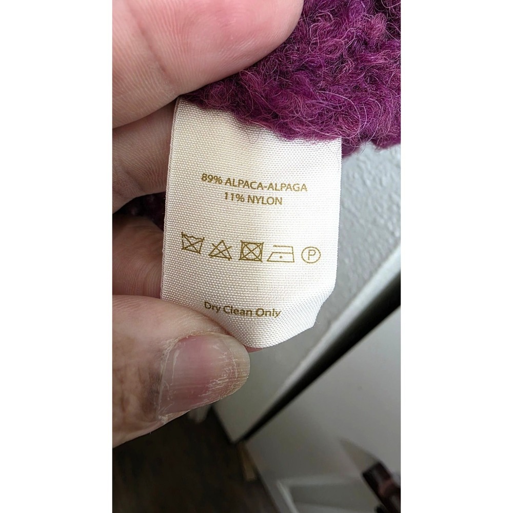 Free People Oversized Alpaca Blend Roll Turtleneck Open Knit Sweater Plum SZ L - Picture 5 of 8